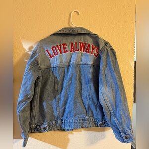 a new day Blue Jean Jacket with Red 'Love Always' Embroidery